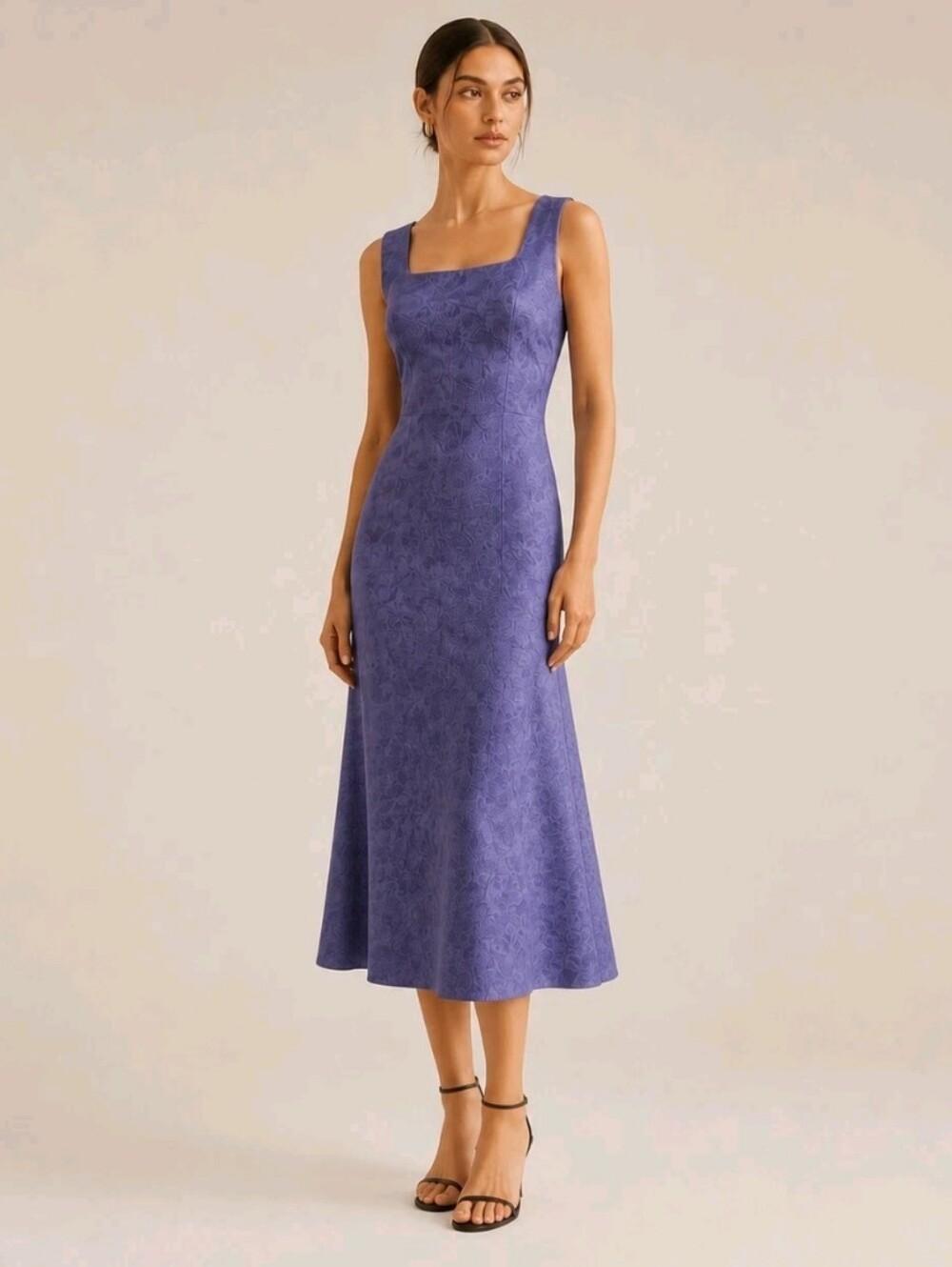 Square-Neck Midi Dress in Purple